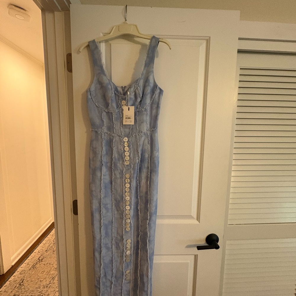 C/MEO Collective Light Blue Stripe Button-Front Maxi Dress